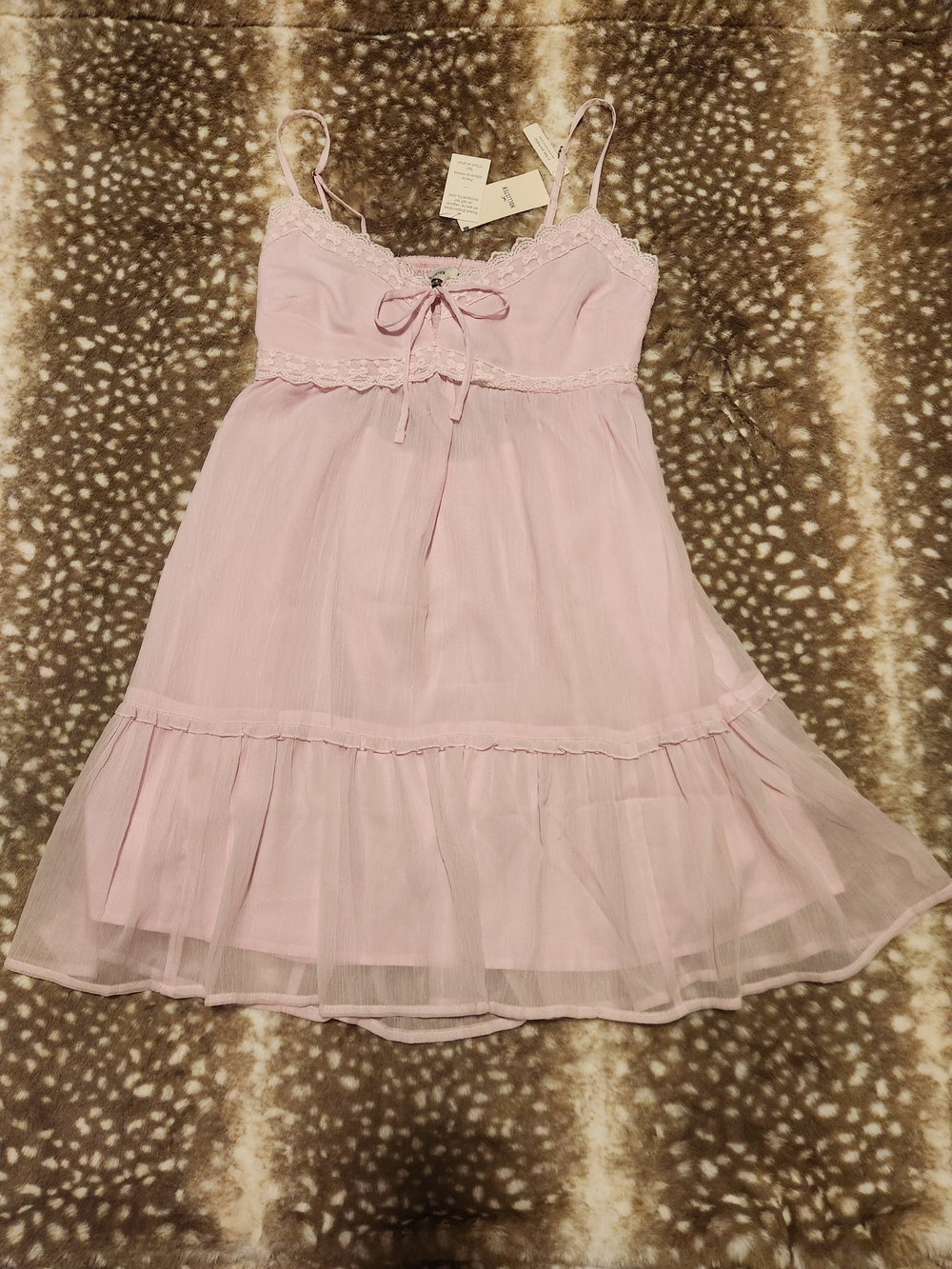 Hollister baby Pink open back spaghetti strap chiffon lace dress